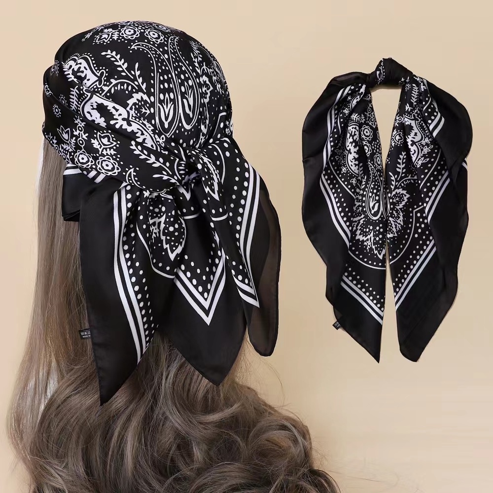 Shuoyang Factory 2023 New Europe America Cashew Silk Scarf Simple Stewardess Fashion Hairband Small Square Scarf Women's