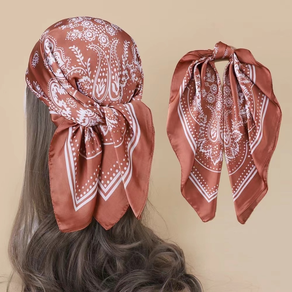 Shuoyang Factory 2023 New Europe America Cashew Silk Scarf Simple Stewardess Fashion Hairband Small Square Scarf Women's