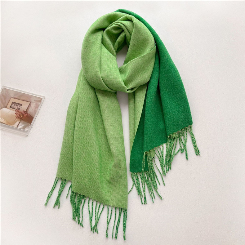 In stock pure color scarf cashmere feeling blanket scarves double-sided warm tassel thick winter shawl for ladies pashmina