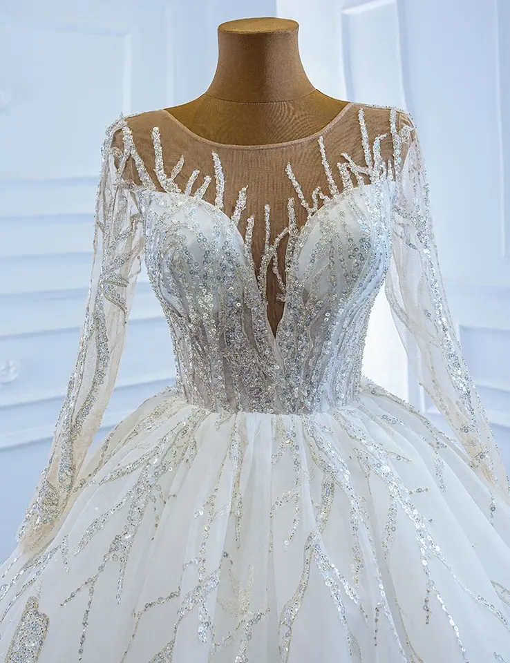 2023 new vintage high quality beaded bling bling wedding dress ball gown princess african wedding dress