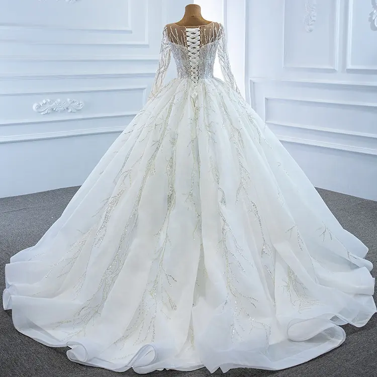 2023 new vintage high quality beaded bling bling wedding dress ball gown princess african wedding dress