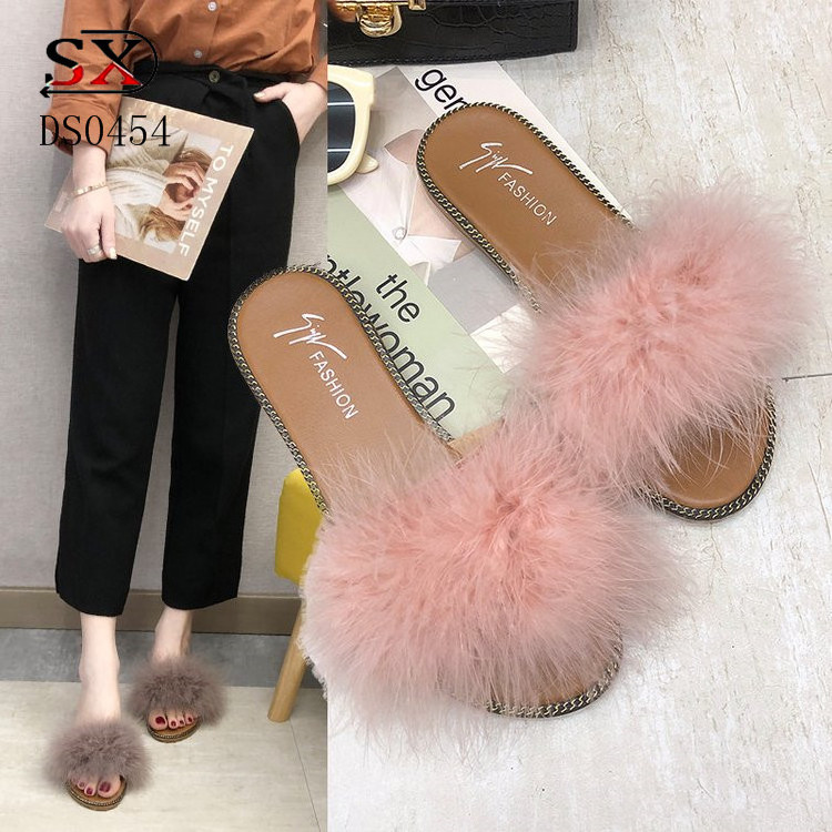 Customized made sandals ostrich feather fur slides slide sandal leather slippers shoes