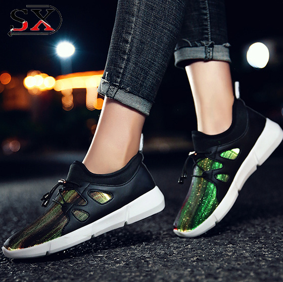 2018 Luminous Rechargeable App Remote Controlled Color Changing Shiny Led Light Up Adult Fiber Optic Tennis Shoes And Sneakers