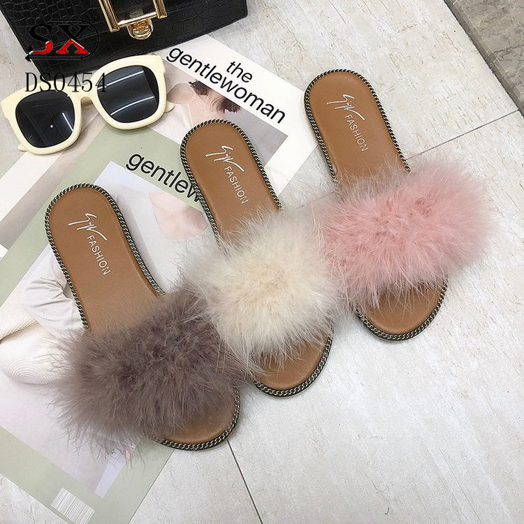 Customized made sandals ostrich feather fur slides slide sandal leather slippers shoes