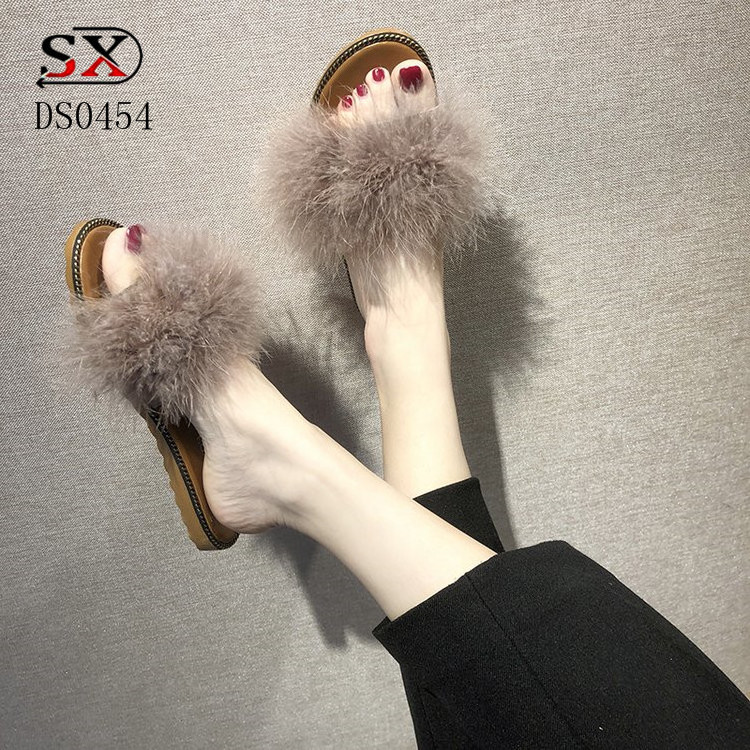 Customized made sandals ostrich feather fur slides slide sandal leather slippers shoes