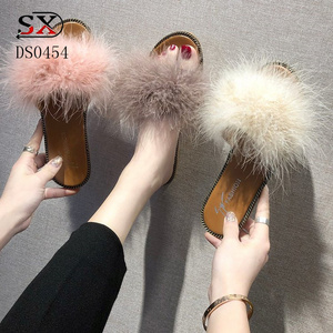 Customized made sandals ostrich feather fur slides slide sandal leather slippers shoes