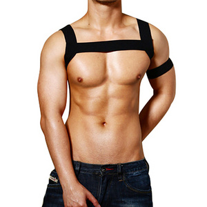 Sexy Black Nude Man's Gothic Costume night  Club Bondage Playsuit Gay Elastic Breast Harness Clubwear Costume