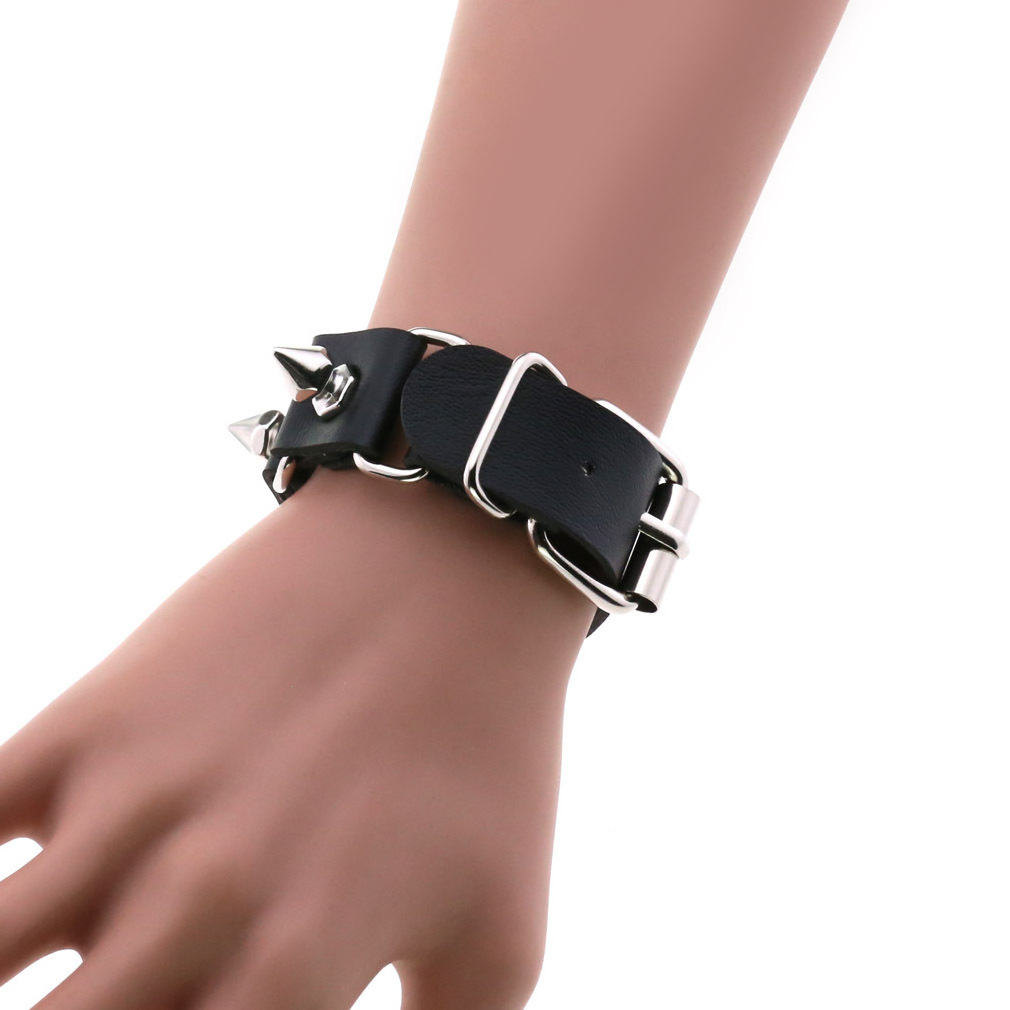 Harajuku Punk Studded Bracelet Goth Link Leather Rivets Cuff Bracelet  Personalized Buckle Wristband Bracelet