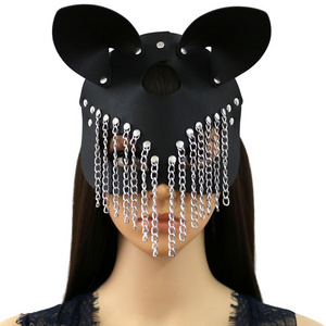 Leather  Face Mask for Party Masquerade Men and Women Decorative Halloween Rave Party PU Chain Eye Mask