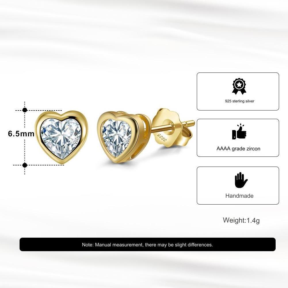 Fashion Stud Earrings 925 Silver Womens Earrings Gold Plated Heart Shape Cubic Zirconia Ear Jewelry