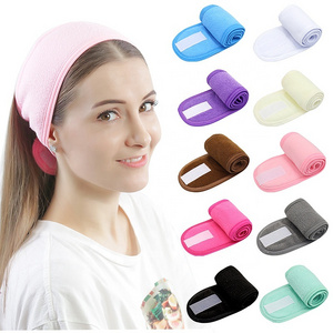 Wholesale Hairbands Microfiber Custom Spa Facial Hair Wrap Towel  Makeup Head Band Terry Skincare Headbands With Magic Tape