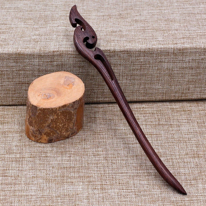 18CM Black Sandalwood Carved Hairpin Clips Horn Chop Sticks Wood Wand Hair Pin Style Accessories Wooden Hair Chopstick For Women