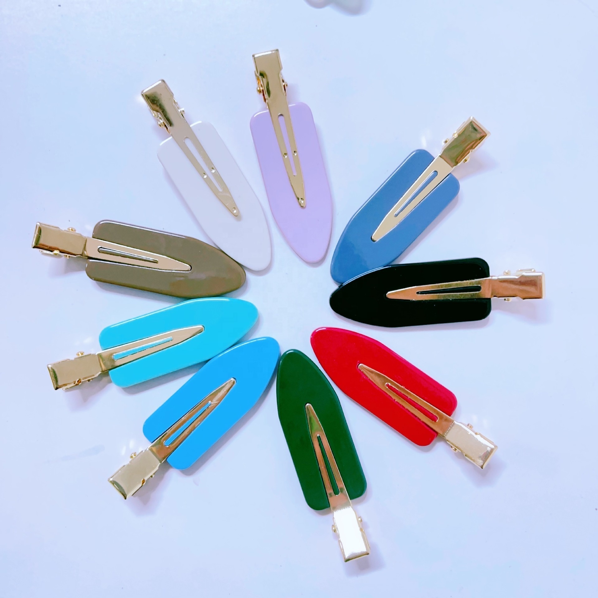 Wholesale custom solid duck bill plain no crease hair clip acetate seamless no crease hair clips with own logo without bending