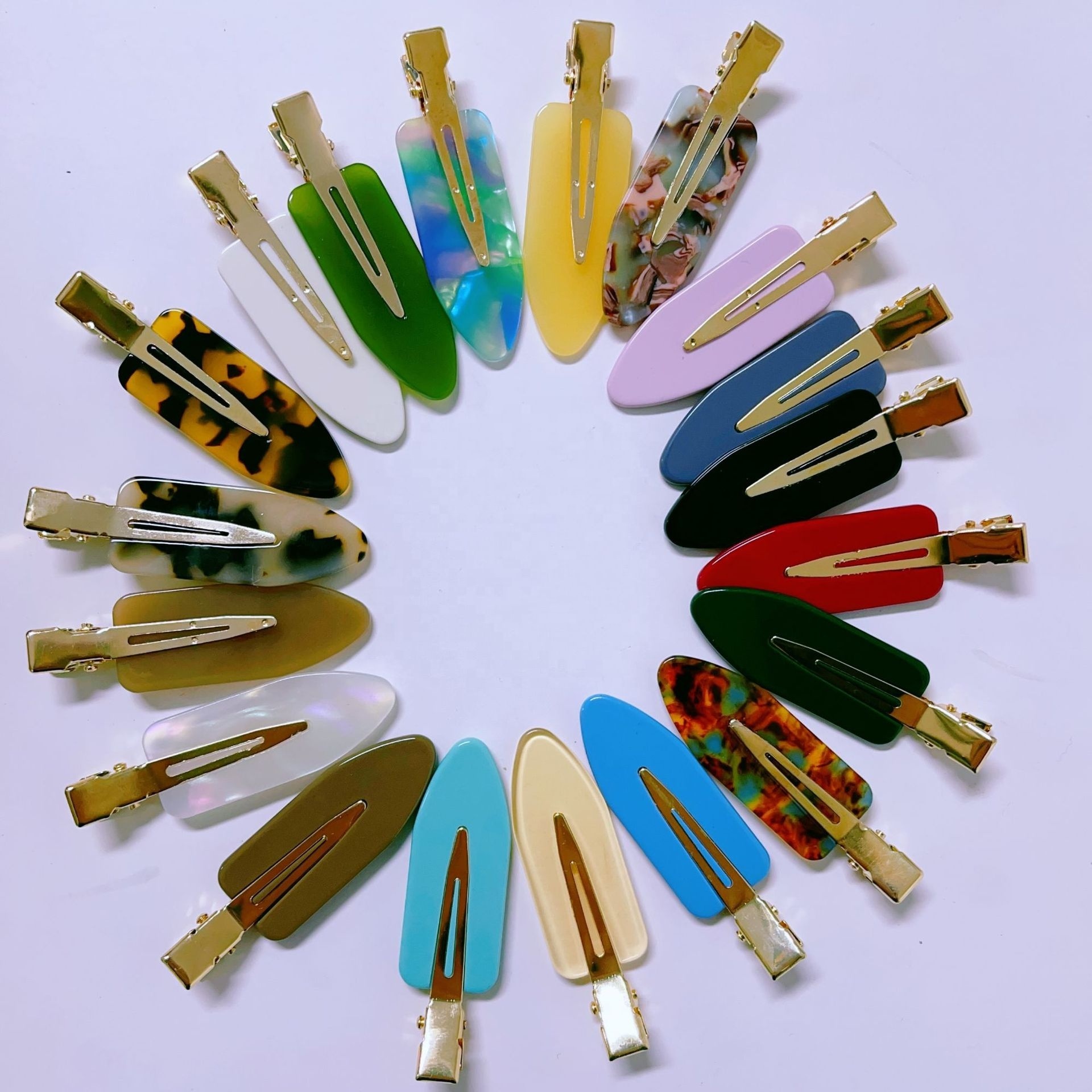 Wholesale custom solid duck bill plain no crease hair clip acetate seamless no crease hair clips with own logo without bending