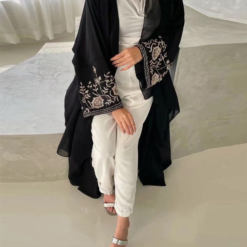 Sharut Wholesale Turkey EID Modest Abaya Girl Muslim Women Dress Luxury Floral Embroidery Sleeves Nida Open Kimono Dubai Abaya