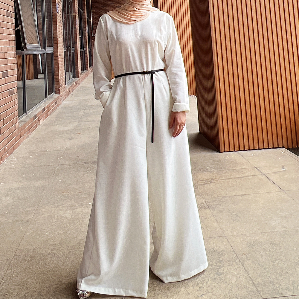 2023 Wholesale NEW Fashion Elegant Modest Simple Plain Color Islamic Clothing One-Piece Muslim Women Inner Abaya Jumpsuit