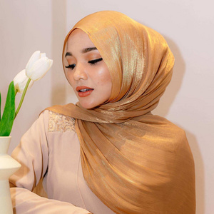 Wholesale Glimmer Satin Silk Crepe Crinkle Shawl Glitter Plain Semalam Selene Breathable Light Weight Hijab Muslim Women Scarf