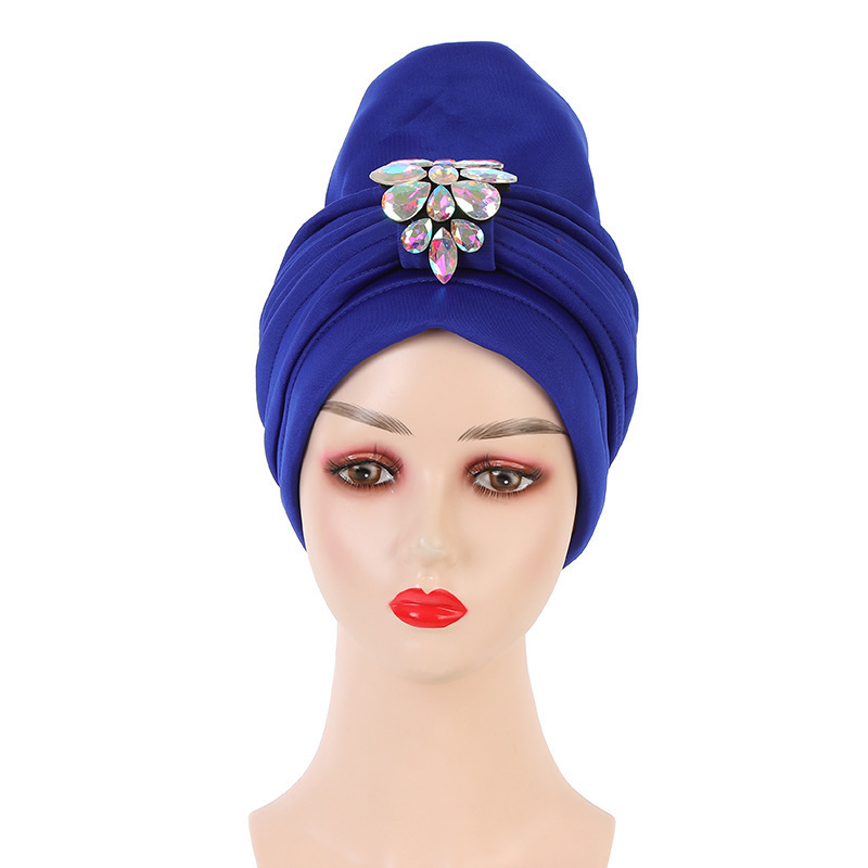 Wholesale 2021latest Design Nigerian Gele Women Turban Wraps Fashion Shiny Elastic African Hijab Cap Style