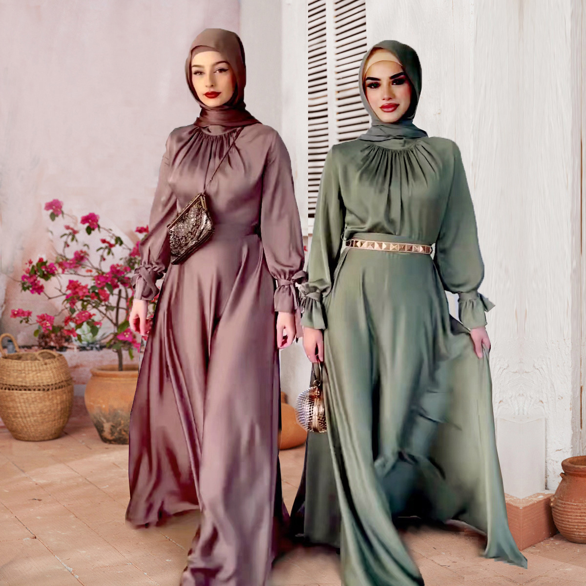 Wholesale 2024 Design Turkish Dubai Abaya  Islamic Clothing Muslim Dress Women Luxury Abaya Modest Evening Dress Satin Abaya