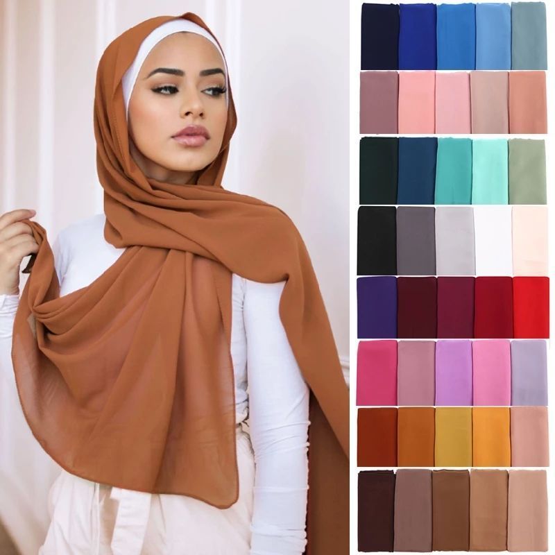 Wholesale 86 Colors High Quality Islamic Shawl Soft Plain Georgette Muslim Hijabs Headscarf Bubble Chiffon Hijab Scarf