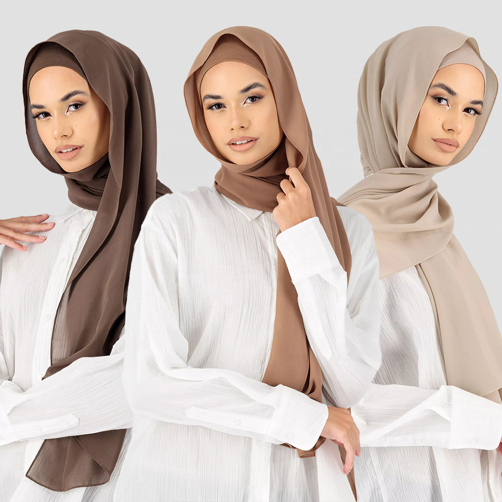 Wholesale Hijab Prefect Matching 10cm Front Undercap Plain Shawl Muslim Women Scarf Matching Chiffon Hijab With Inner Cap Set