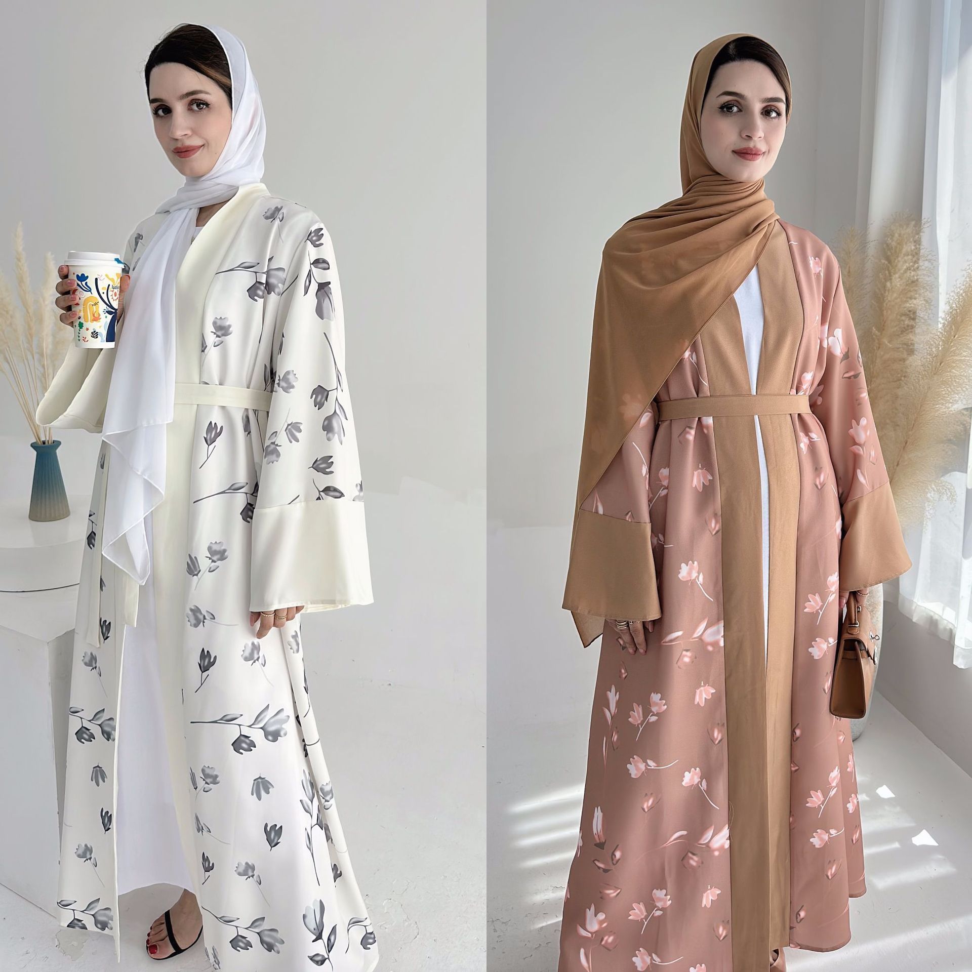 Wholesale High Quality EID  Ramadan Fashion Modest Islamic Clothing Dubai Abaya Cardigan Women Muslim Dress Floral Open Abaya