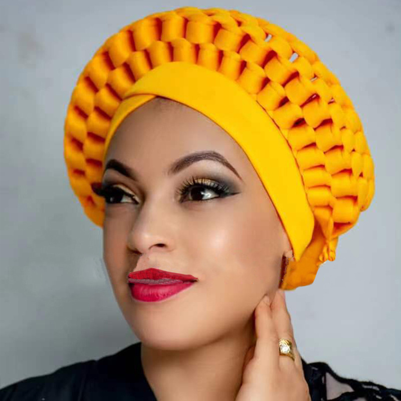 Wholesale  Factory Stock Fashion Wedding Headwear Plain Handmade Auto Gele Ladies Nigerian African Turban Head Wraps