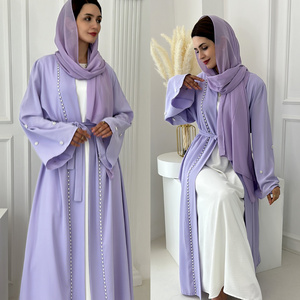 Wholesale Custom Islamic Clothing Dubai Islamic EID Modest Abayas Kimono for Muslim Women Dress Handmade Beads Open Abaya