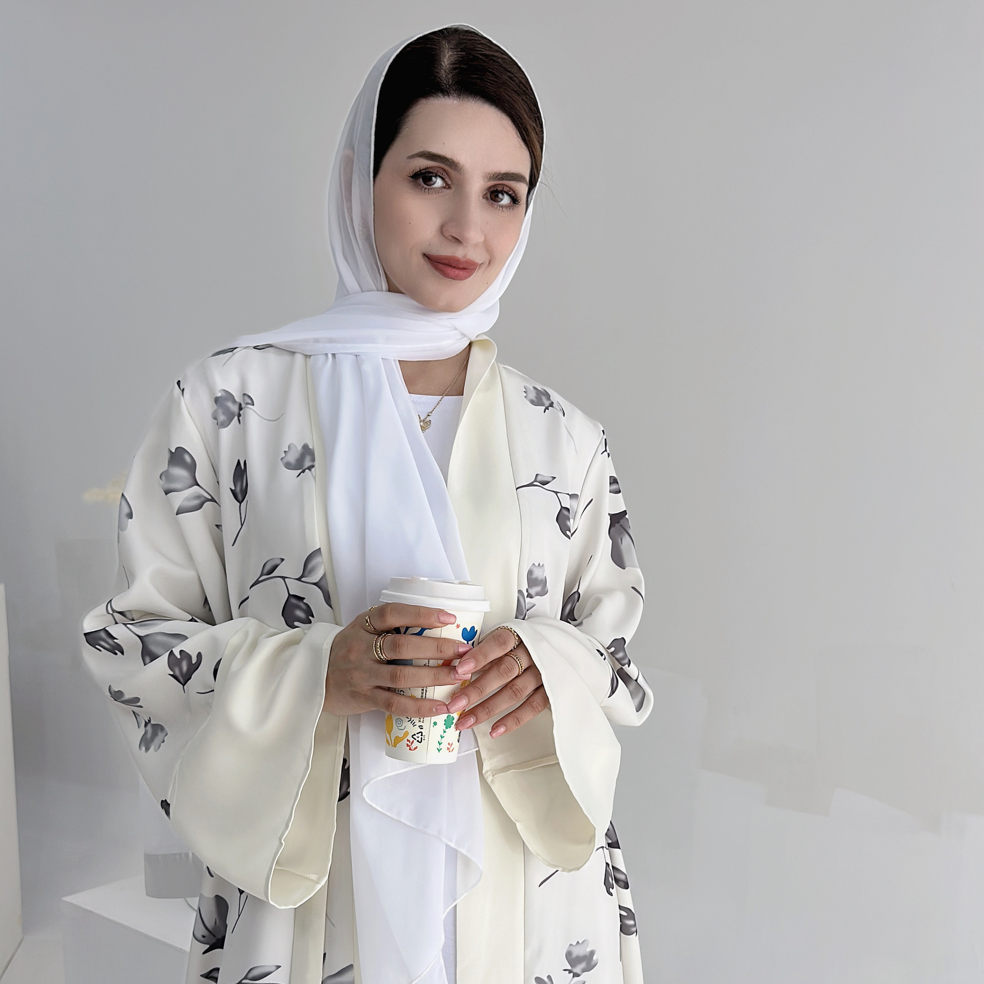 Sharut Wholesale EID Ramadan Islamic Clothing Moroccan Kaftan Modest Dubai Abaya Cardigan Women Muslim Dress Floral Open Abaya