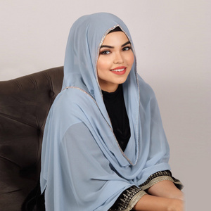 Latest Wholesale Luxury Islamic Wrap Muslim Women Hijabs Headscarf Sparkling Diamond Crystal Georgette Chiffon Voile Hijab Scarf