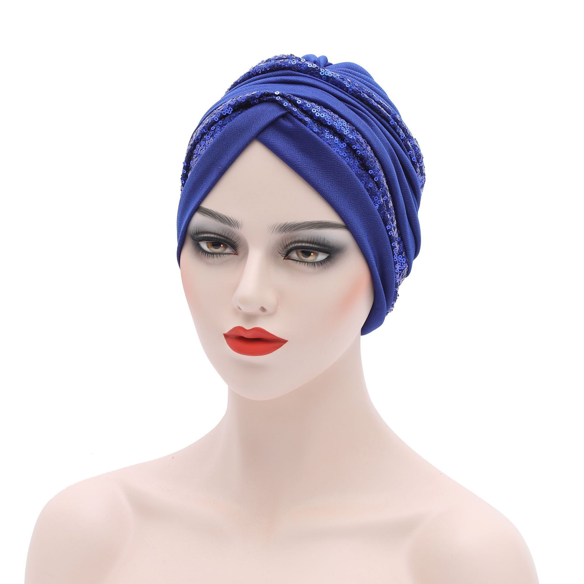 Wholesale 2022 New Designer Women African Cap Bonnet Hijab Fashion Glitter Rhinestone Stretch Women's Gele Turban Hat