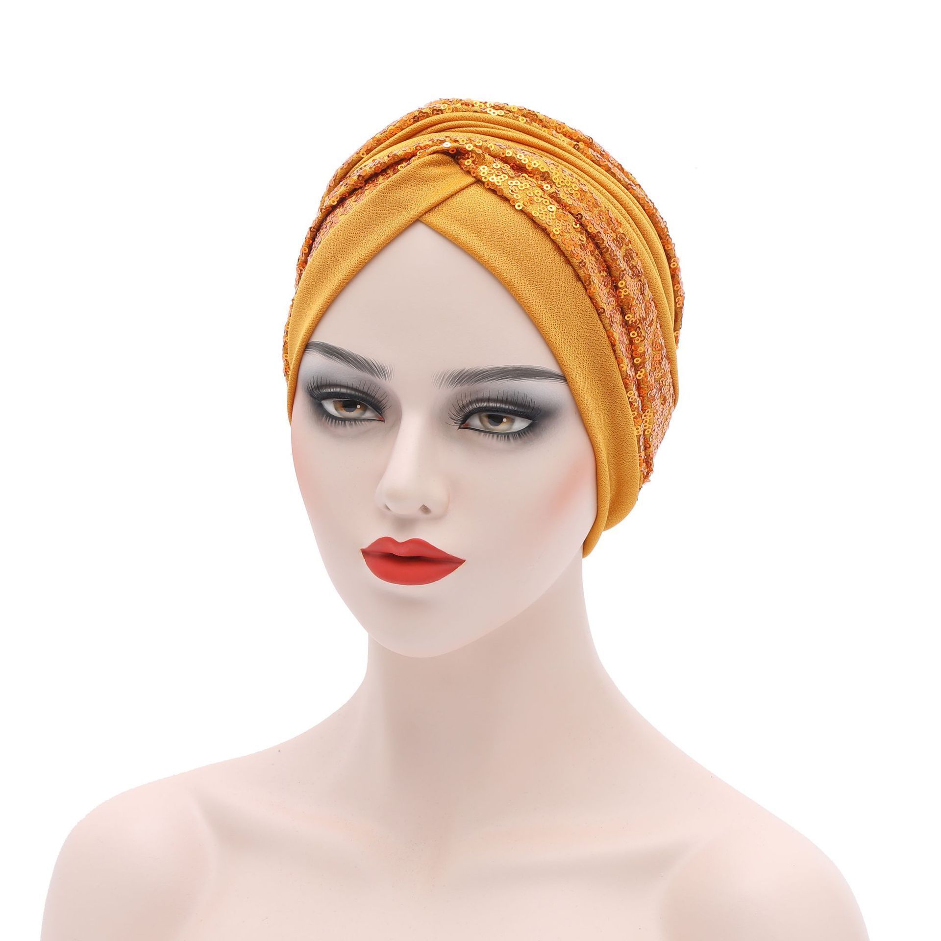 Wholesale 2022 New Designer Women African Cap Bonnet Hijab Fashion Glitter Rhinestone Stretch Women's Gele Turban Hat