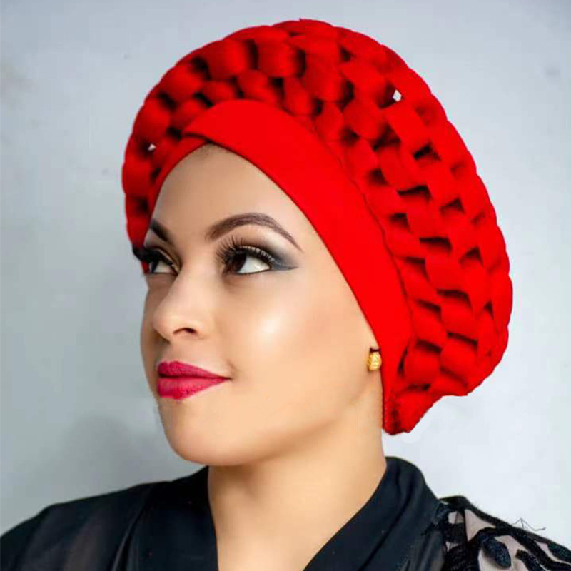 Wholesale  Factory Stock Fashion Wedding Headwear Plain Handmade Auto Gele Ladies Nigerian African Turban Head Wraps