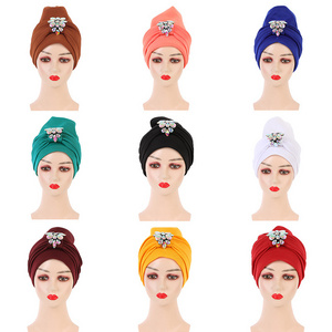 Wholesale 2021latest Design Nigerian Gele Women Turban Wraps Fashion Shiny Elastic African Hijab Cap Style