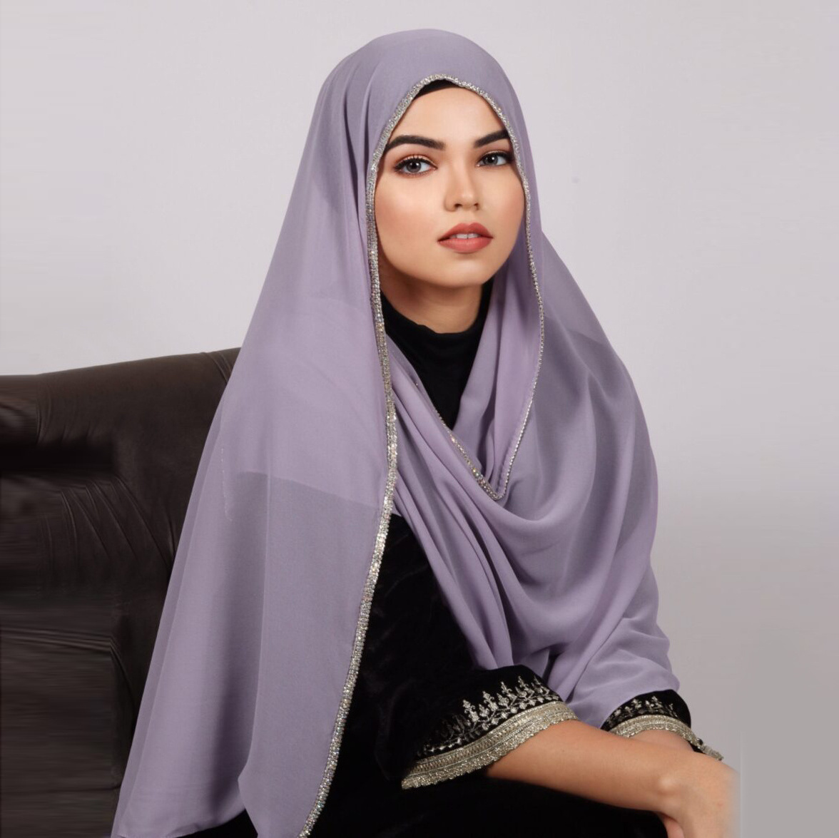 Latest Wholesale Luxury Islamic Wrap Muslim Women Hijabs Headscarf Sparkling Diamond Crystal Georgette Chiffon Voile Hijab Scarf