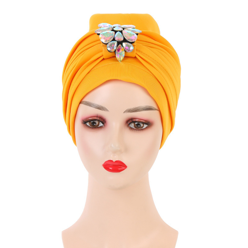 Wholesale 2021latest Design Nigerian Gele Women Turban Wraps Fashion Shiny Elastic African Hijab Cap Style