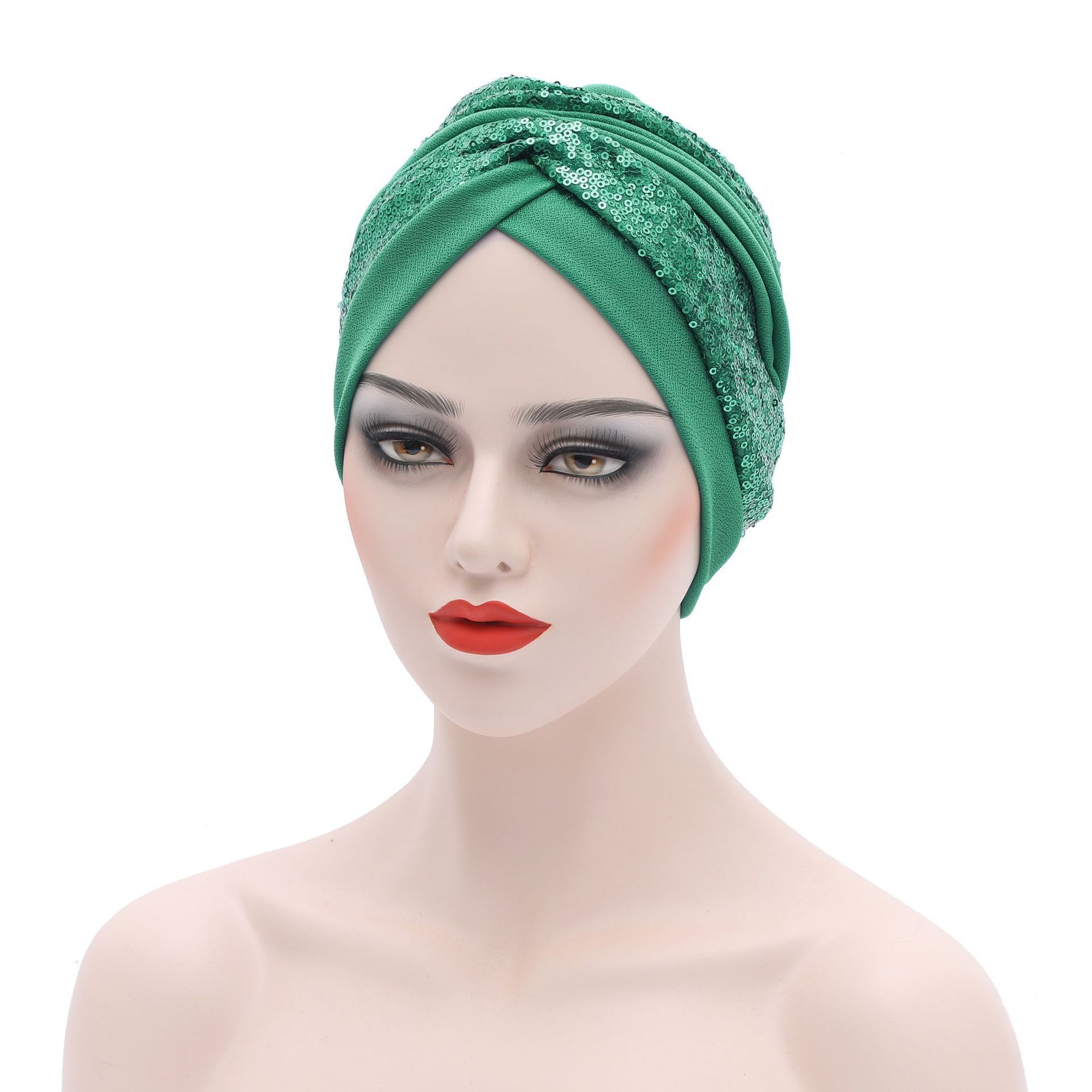 Wholesale 2022 New Designer Women African Cap Bonnet Hijab Fashion Glitter Rhinestone Stretch Women's Gele Turban Hat