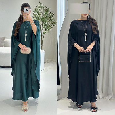 2024 Latest Design Wholesale EID Ramadan Modest Turkey Islamic Waisted Batwing Sleeve Abaya Satin Women Muslim Dress Dubai Abaya