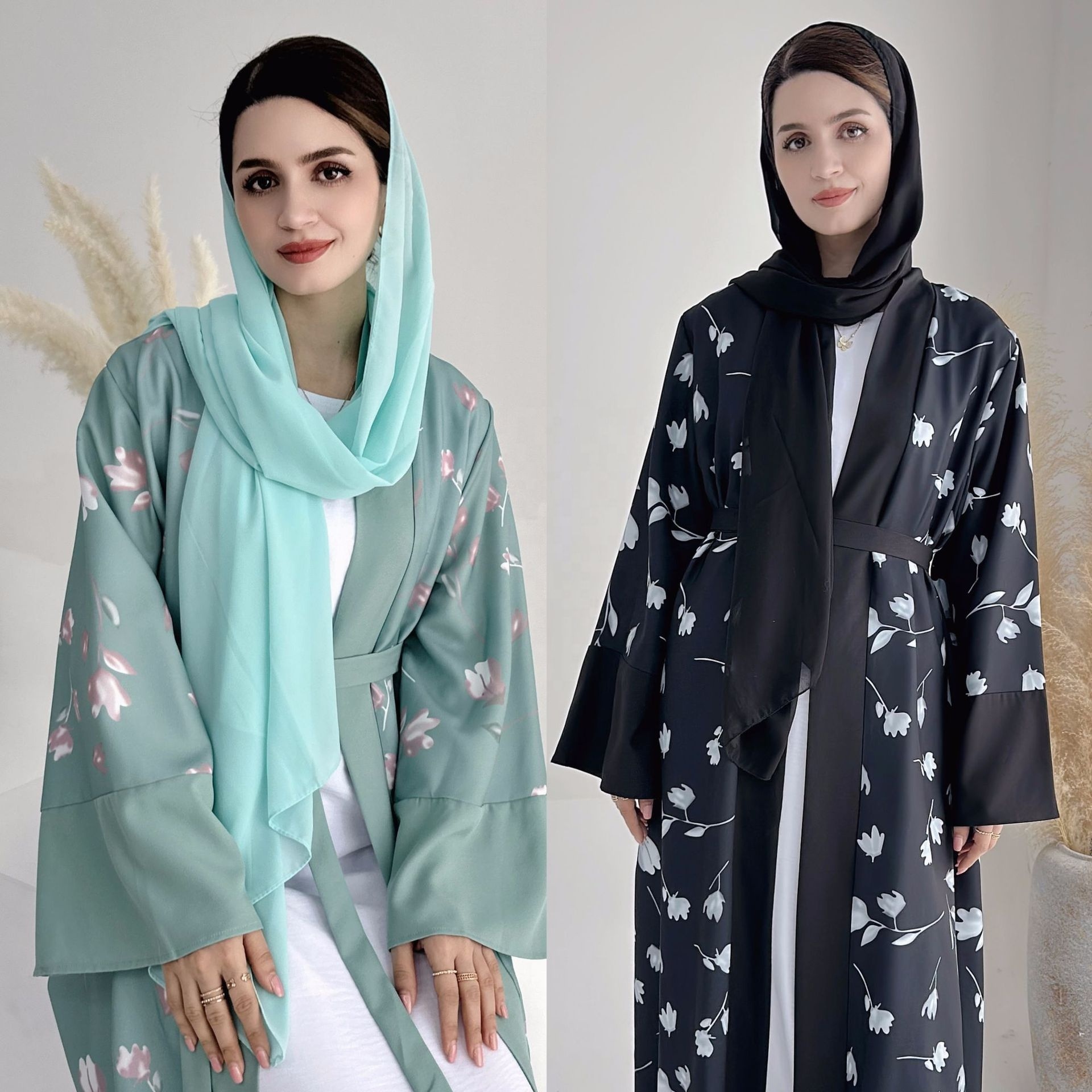 Sharut Wholesale EID Ramadan Islamic Clothing Moroccan Kaftan Modest Dubai Abaya Cardigan Women Muslim Dress Floral Open Abaya