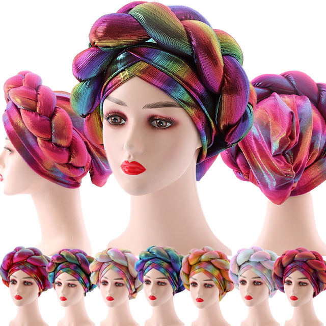 Wholesale 2022 Fashion Wedding Headwear  Women Nigerian African Head Wraps Handmade Auto Gele Turban