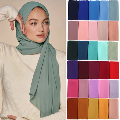 Musulmane 86 Colors Headscarf Ladies Plain Color Knitted Chiffon Veil Scarf Wholesale Chiffon Hijab For Muslim Women