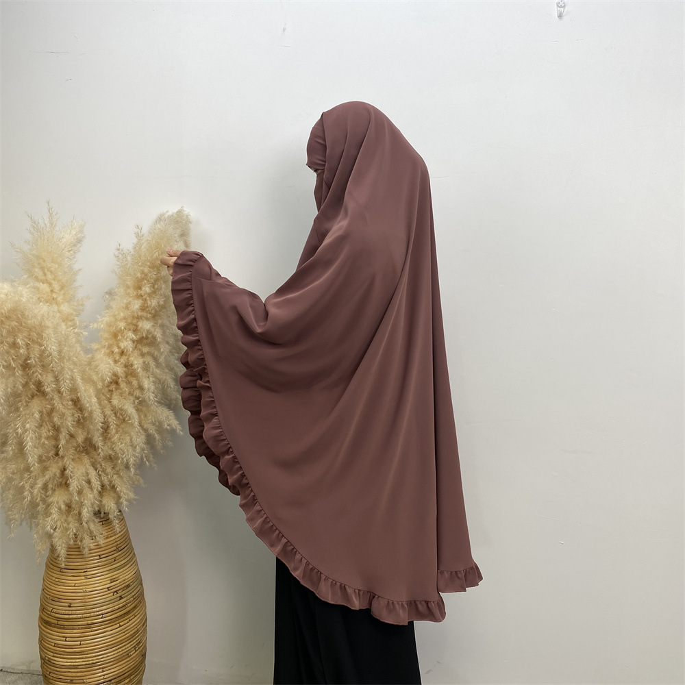 2024 Wholesale EID Ramadan Overhead Tie Back Plain Prayer Scarf Muslim Women Hijab Nida Ruffles Hem Long Niqab Jilbab Khimar