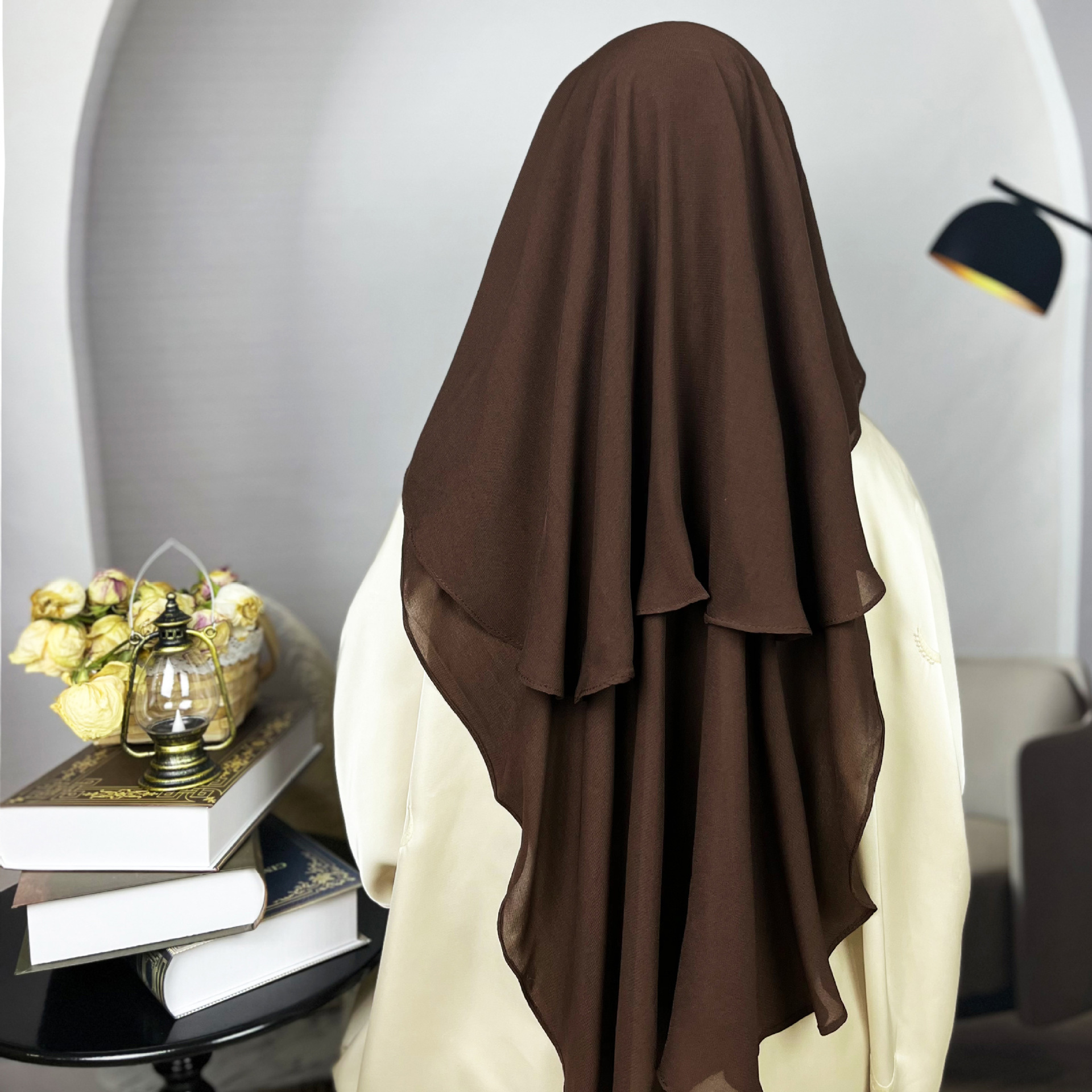 Wholesale Niqab Khimar 2 Layers Face Veil Cover Hijab Modest Muslim Women Jilbab Prayer Chiffon Voile Hijab 2 In 1 Niqab Khimar