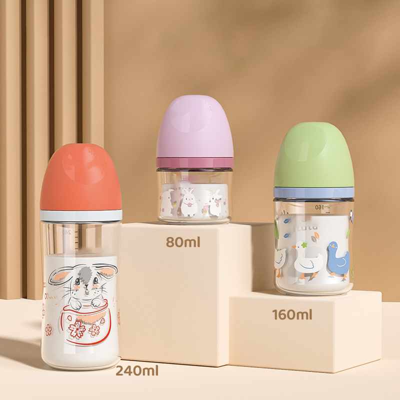 Portable Anti Colic Glass Baby Bottle Wide Neck BPA Free Baby Drink Bottles Baby Feeding Bottle