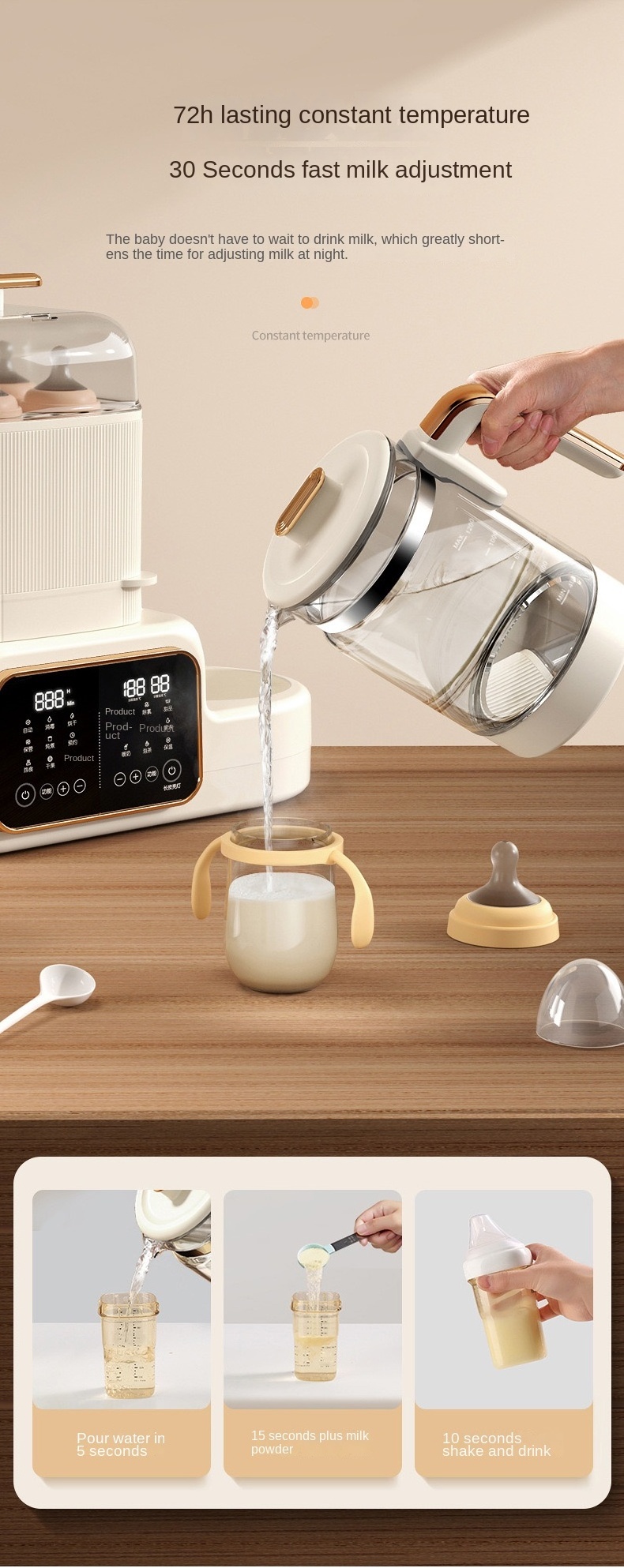 24 Hours Thermostatic Electric Glass Baby Formula Kettle 5 In 1 Baby Water Heating Kettle Milk Warmer And Sterilizer