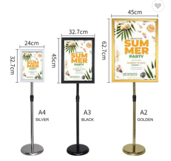 Factory Direct Sale Floor Standing Poster Display Rack Height Adjustable A2 A3 A4 Poster Stand with Snap Frame