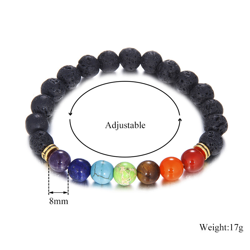 Hamoery Men Women 8mm Lava Stone Rock 7 Chakra Beads Elastic Yoga Bracelet