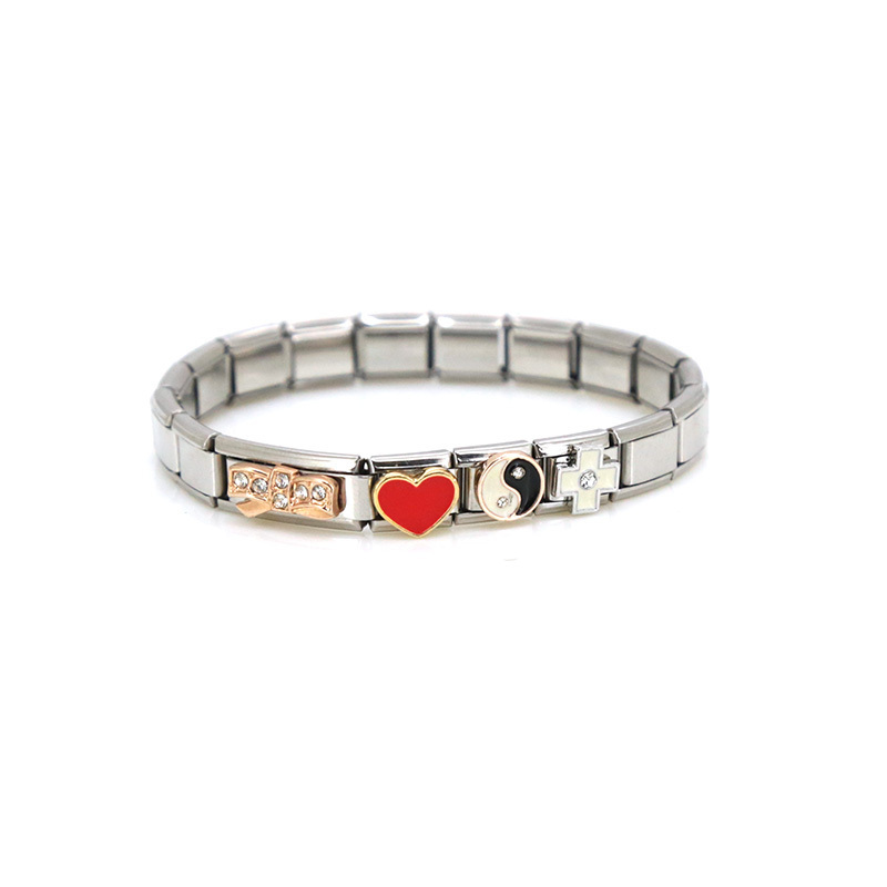 Stainless Steel Base Customized Red Heart Italian Charm Bracelets