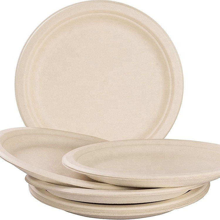 Biodegradable Dinnerware 6 7 8 9 10 Inch Pulp Bagasse Sugarcane Sugar Cane Paper Tableware Square Round Oval Plate