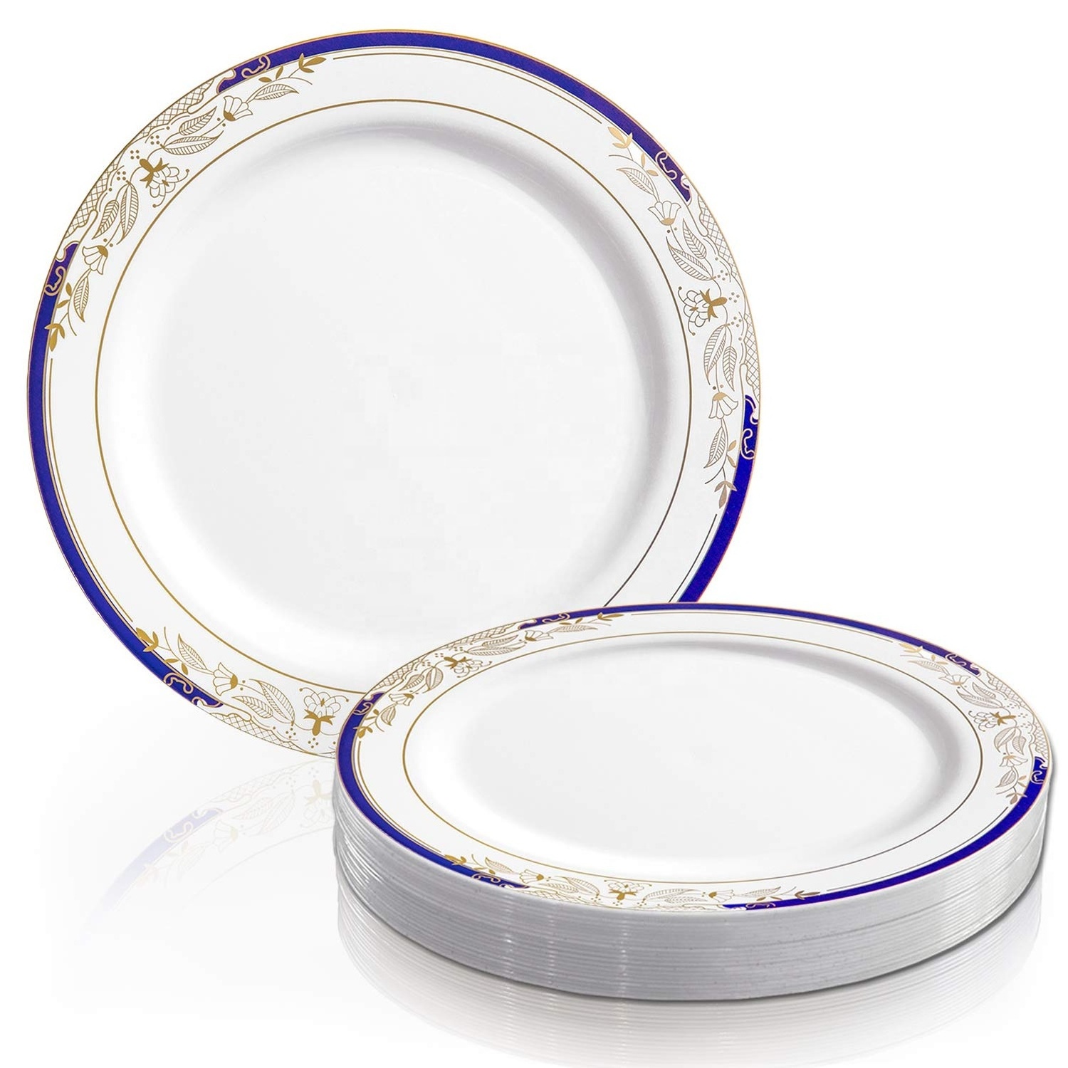 Dinner Plates Dessert Salad Plates Rose Gold Heavy Duty Plastic Rim Plastic White Wedding CLASSIC PS Round Charger Plate >10